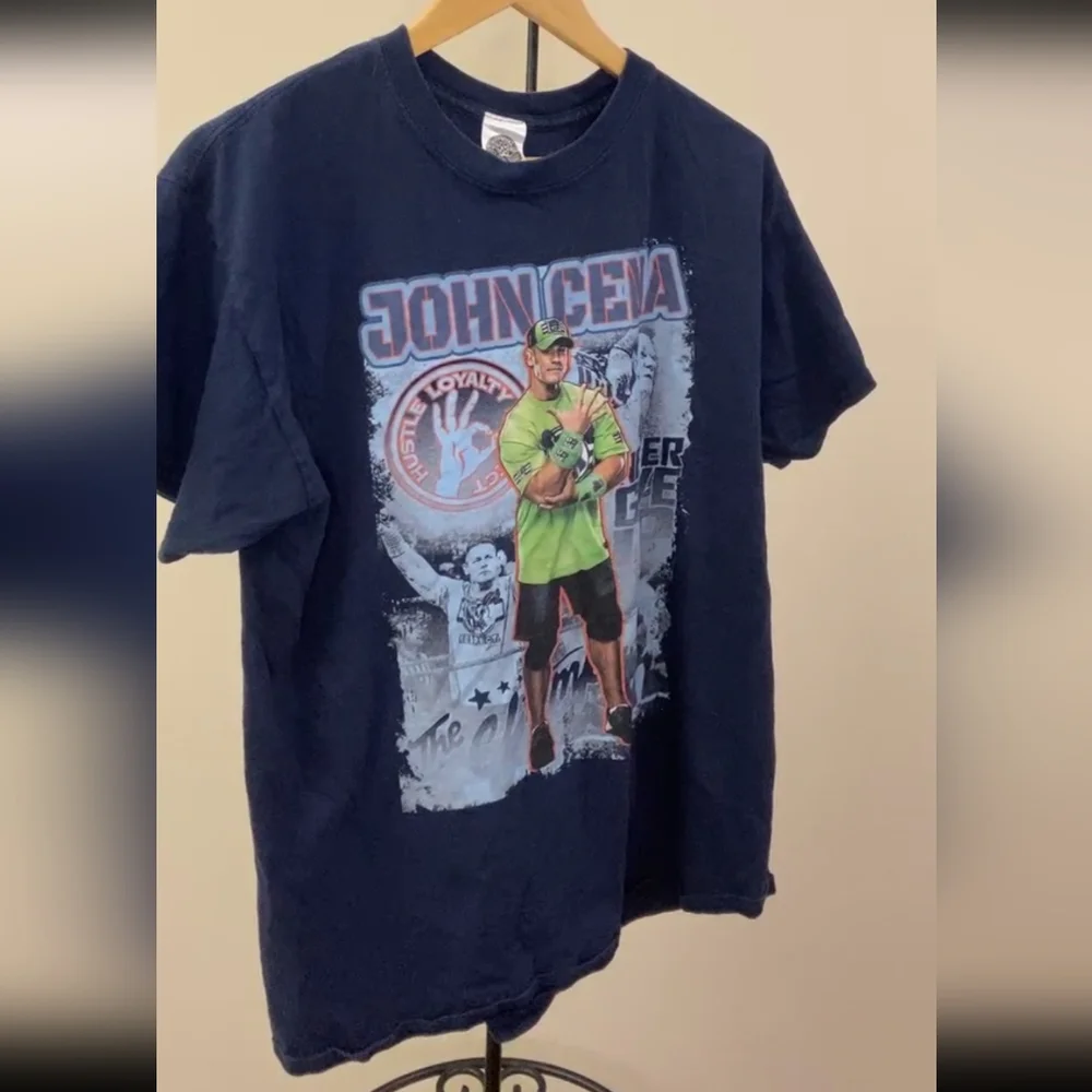 WWE John Cena Hustle Loyalty Respect Graphic T-Shirt Navy Blue Mens Large